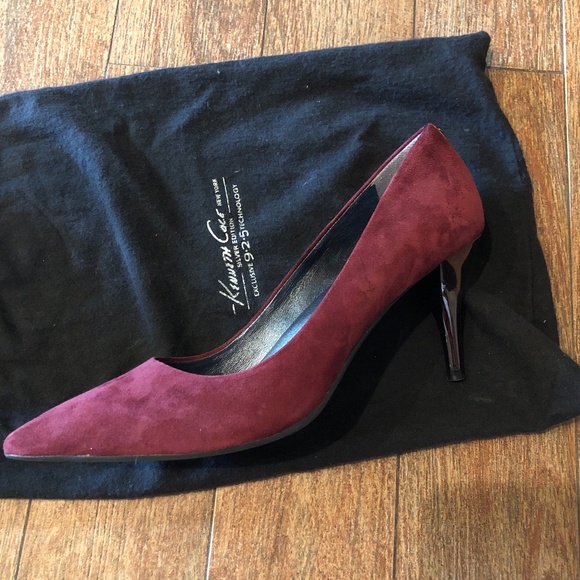 Kenneth Cole silver edition burgundy suede pointed toes pumps - Picture 2 of 6